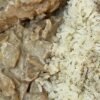 Poulet à la crème et champignons, riz nature